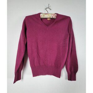 Vogue Alley Womens Cashmere V Neck Sweater Fuchsia Pullover Long Sleeve Sm